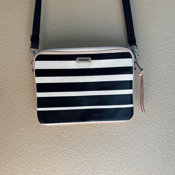 Rebecca Minkoff black and white stripe crossbody tabitha tablet sleeve case - Picture 7 of 7